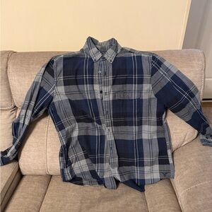 American Eagle Outfitters Navy and Gray Plaid Button-Down Shirt